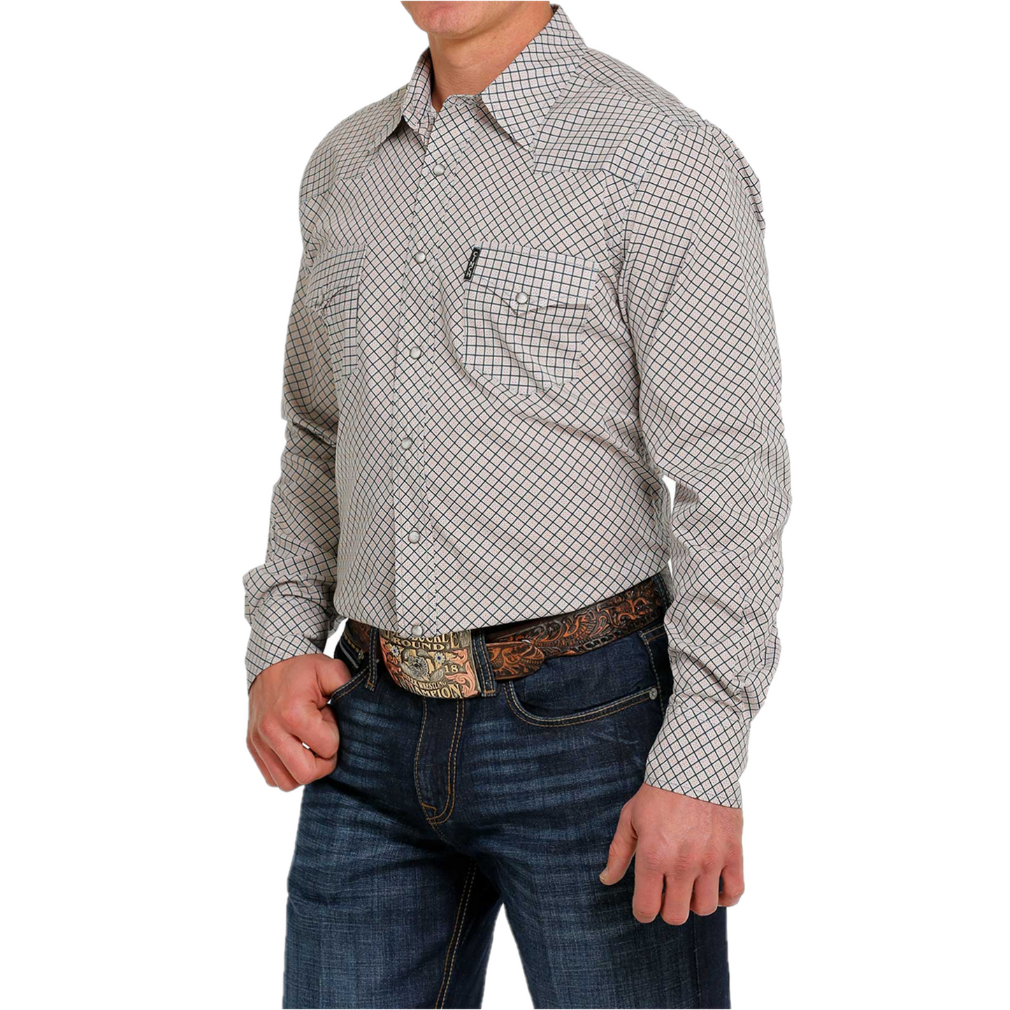 Cinch® Men's Grey Modern Plaid Print Snap Down Shirt MTW1303062
