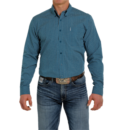 Cinch® Men's Teal Clover Shape Print Button Down Shirt MTW1347041