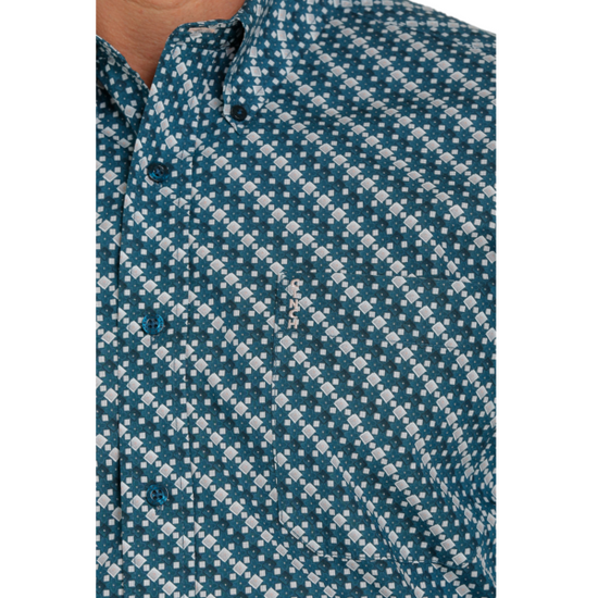 Cinch® Men's Teal Geometric Print Button Down Shirt MTW1347048