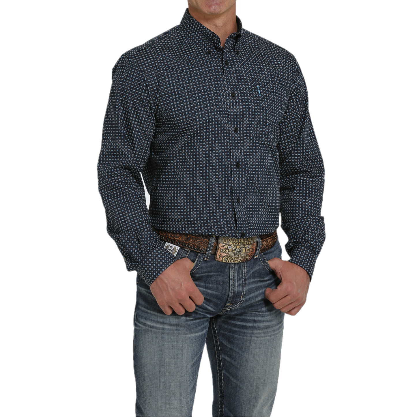 Cinch® Men's Navy Geometric Print Button Down Shirt MTW1347057