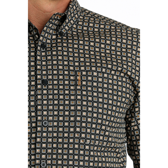 Cinch Men's Black Modern Square Print Button Down Shirt MTW1347090
