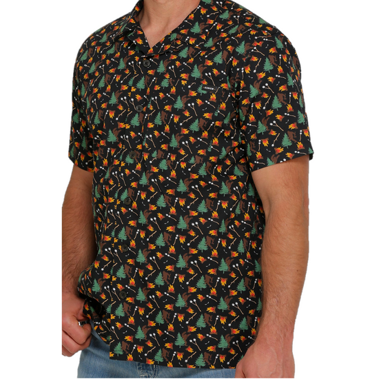 Cinch® Men's Black Bigfoot Camp Print Button Down Shirt MTW1401007