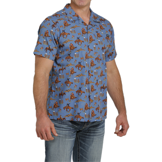 Cinch® Men's Rodeo Print Blue Button Down Camp Shirt MTW1401009