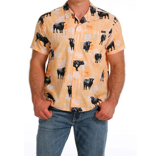 Cinch® Men's Orange Western Cow Print Button Down Shirt MTW1401030