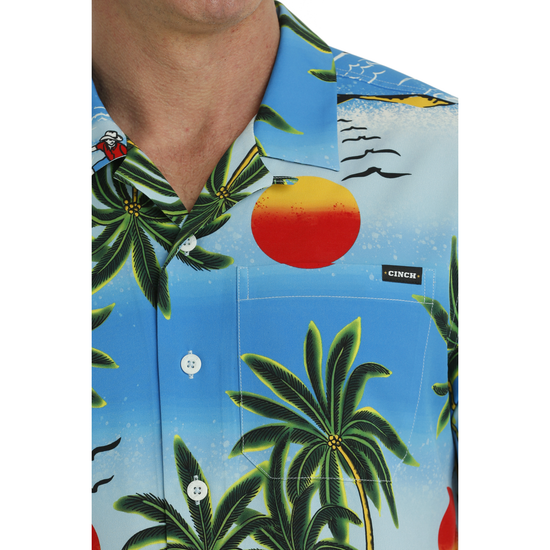 Cinch Men's Blue Tropical Print Button Down Shirt MTW1401039