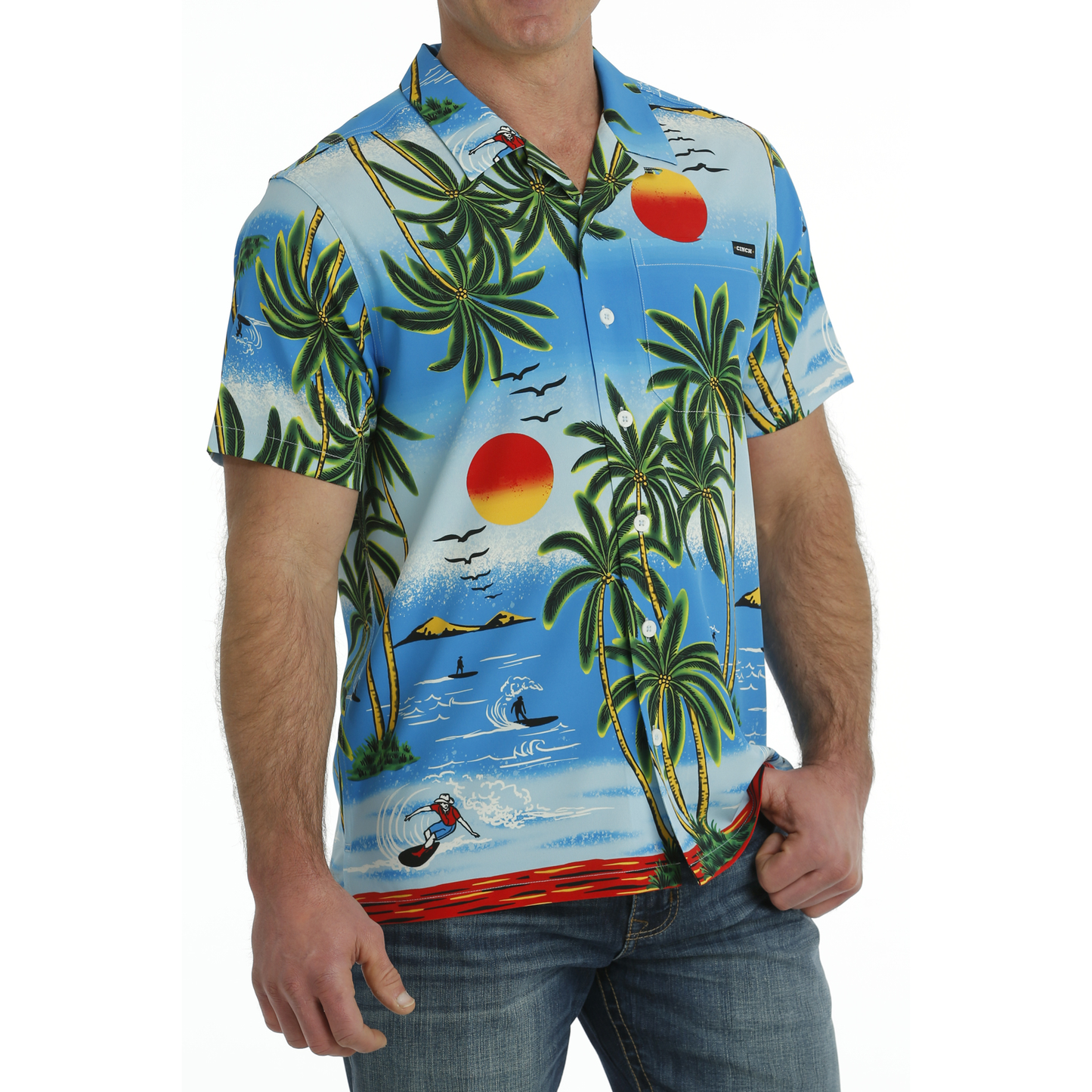 Cinch Men's Blue Tropical Print Button Down Shirt MTW1401039