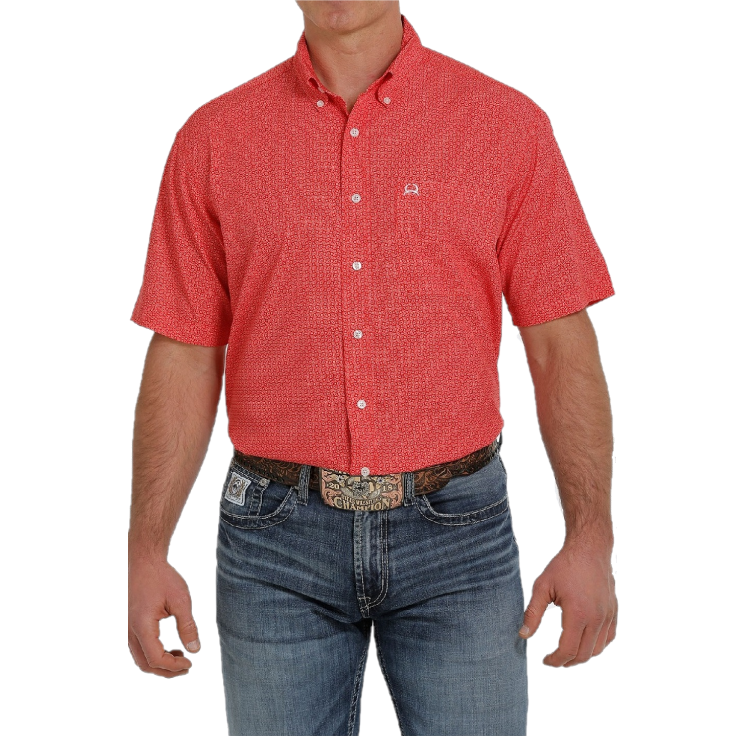 Cinch® Men's Red Geo Print Short Sleeve Button Down Shirt MTW1704098