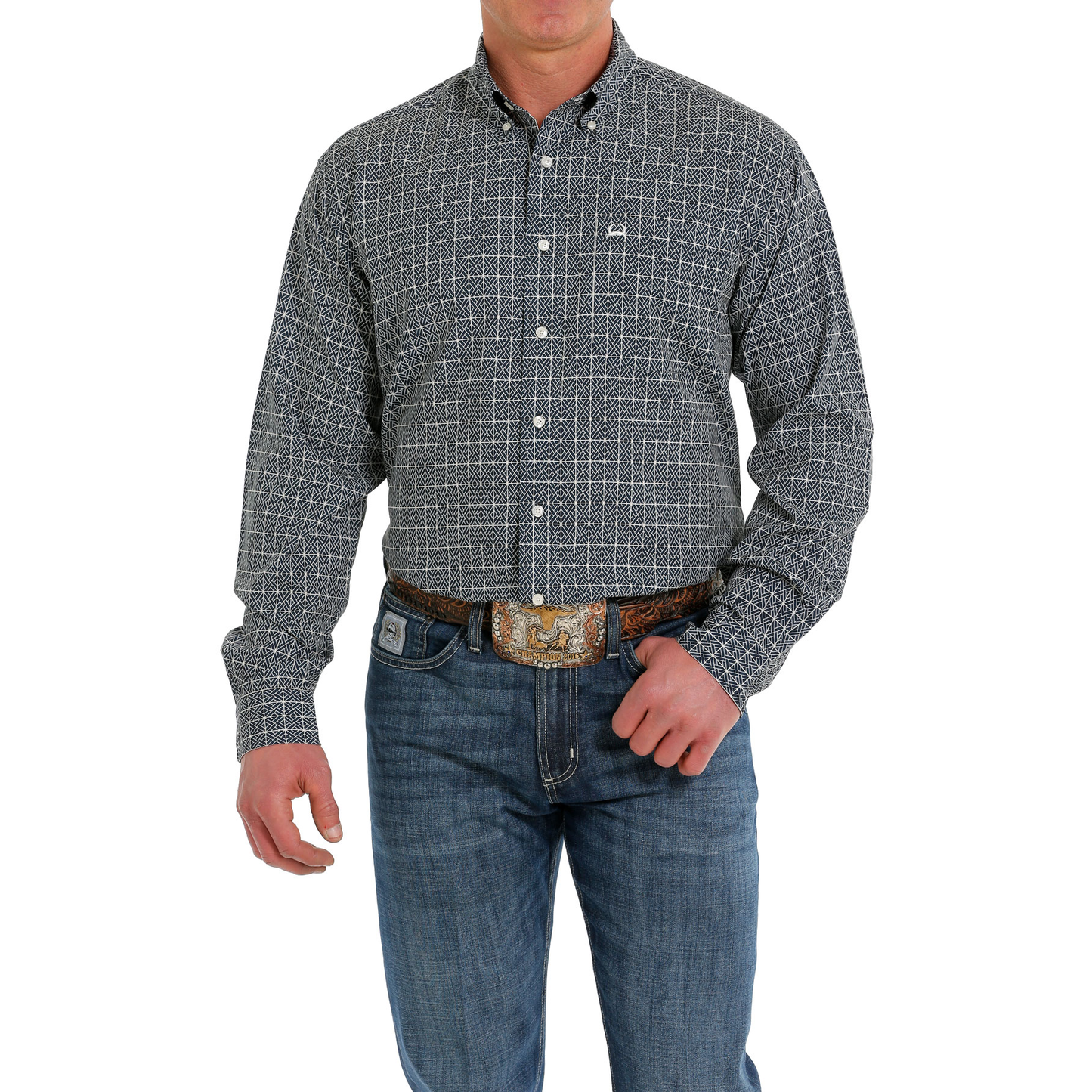 Cinch® Men's Navy Geometric Printed Button Down Shirt MTW1862018