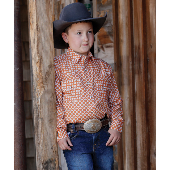 Cinch® Children's Orange Western Print Snap Shirt MTW7020090