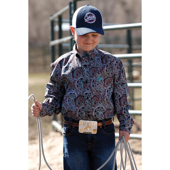 Cinch® Children's Paisley Print Navy Button Down Shirt MTW7060276