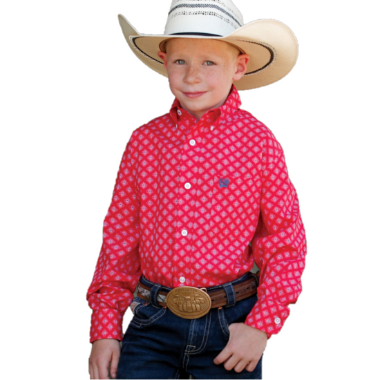 Cinch® Children's Red Geometric Print Button Down Shirt MTW7060284