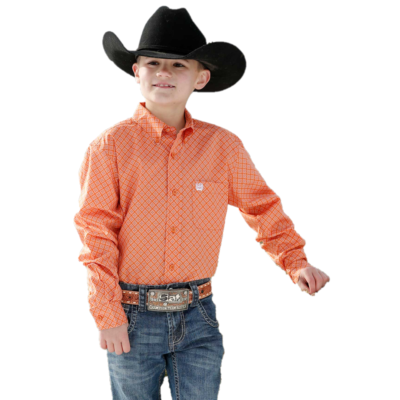 Cinch® Youth Boy's Orange Geometric Button Up Shirt MTW7060298