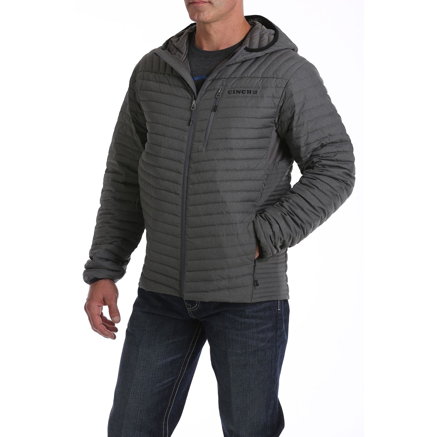 Cinch Men's Mid-Weight Heather Grey Down Hooded Jacket MWJ1507001