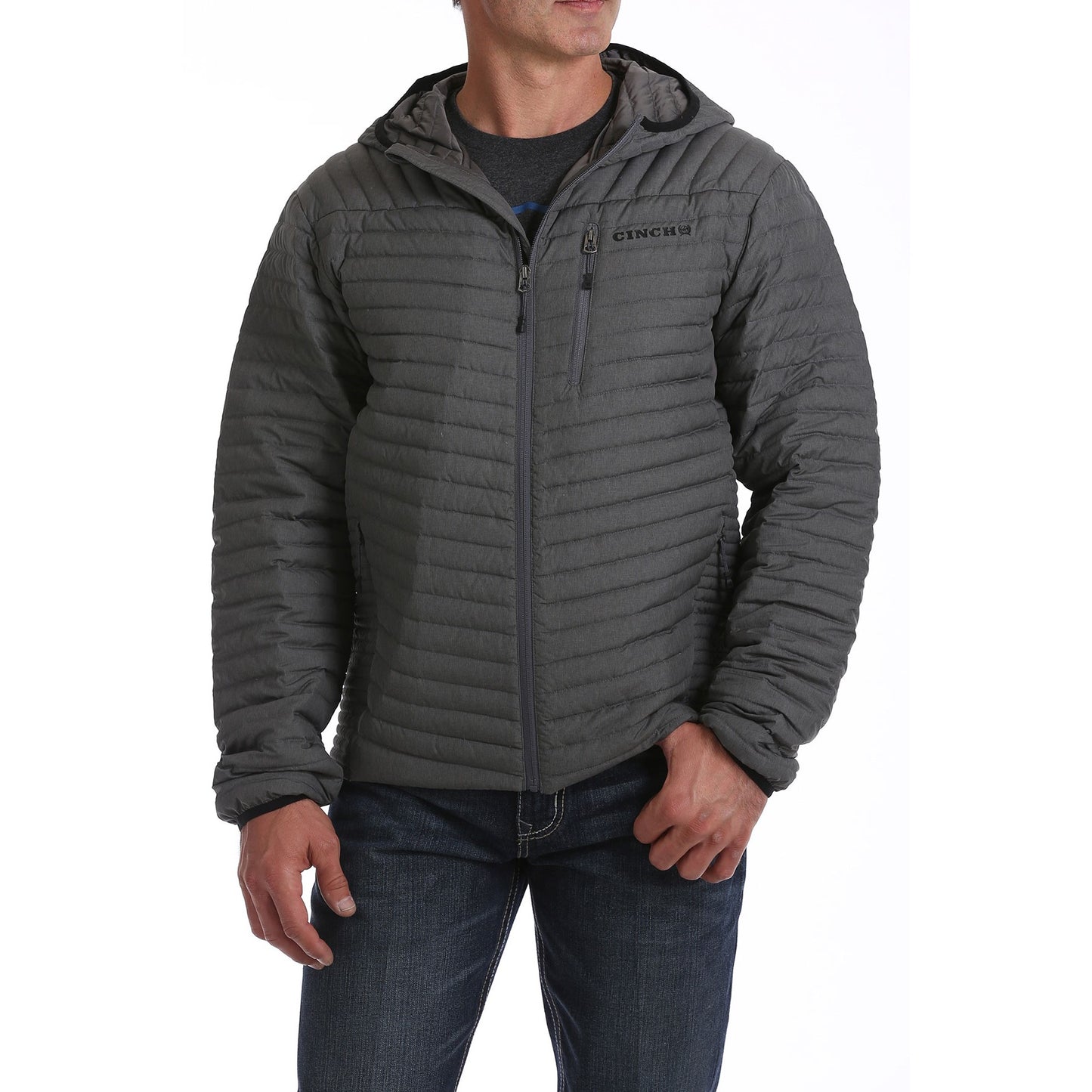 Cinch Men's Mid-Weight Heather Grey Down Hooded Jacket MWJ1507001
