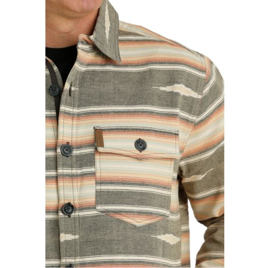 Cinch Men's Grey Jacquard Striped Shirt Jacket MWJ1597002