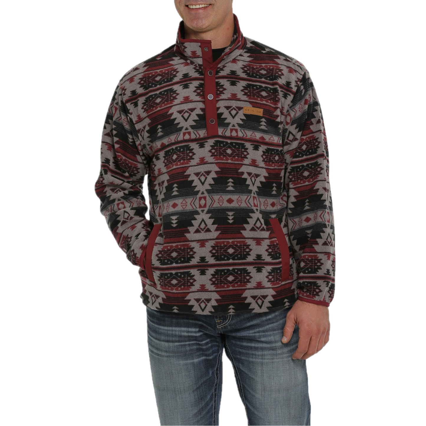 Cinch® Men's Grey Aztec Print Fleece Pullover MWK1514011
