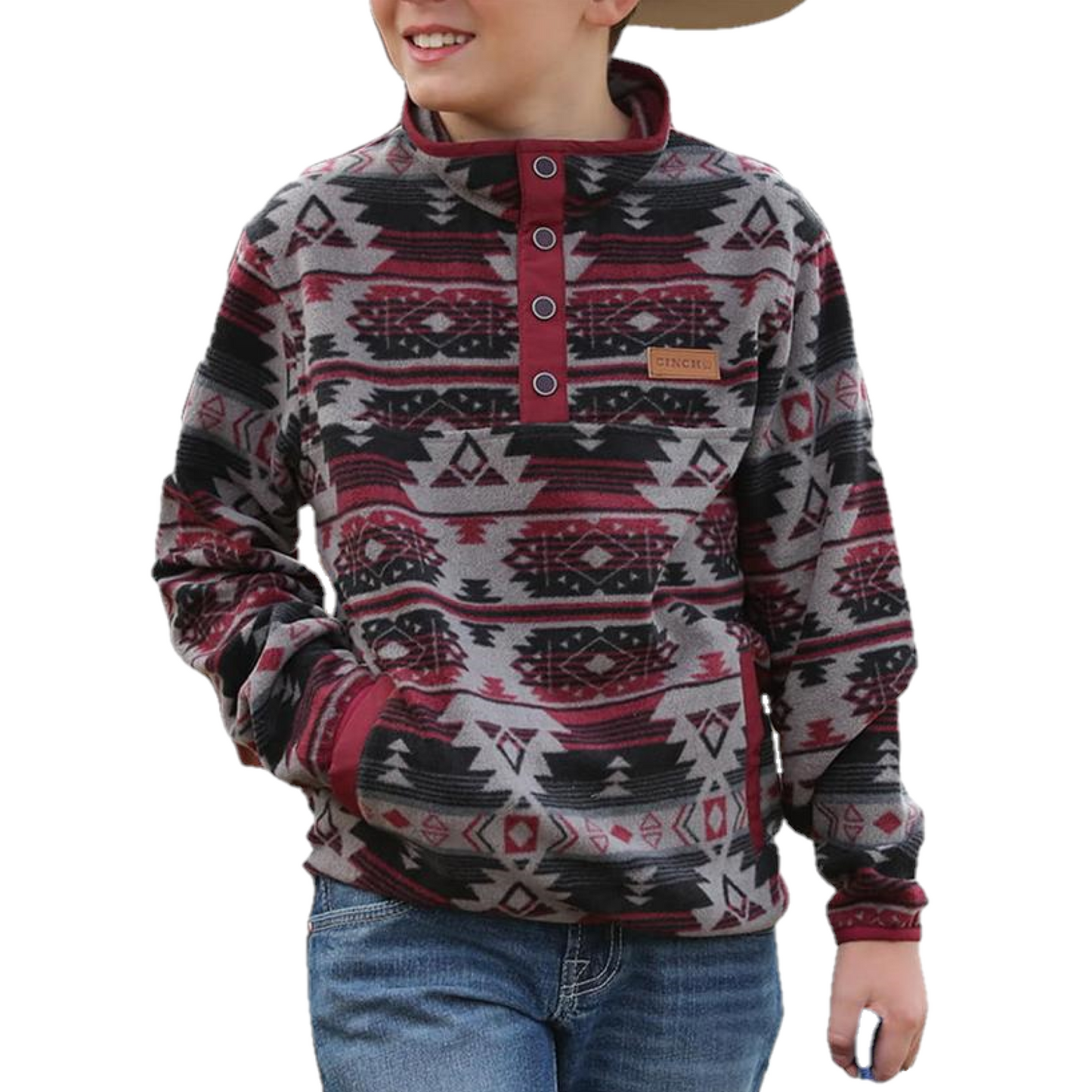 Cinch® Youth Boy's Grey Aztec Printed Fleece Pullover MWK7590009
