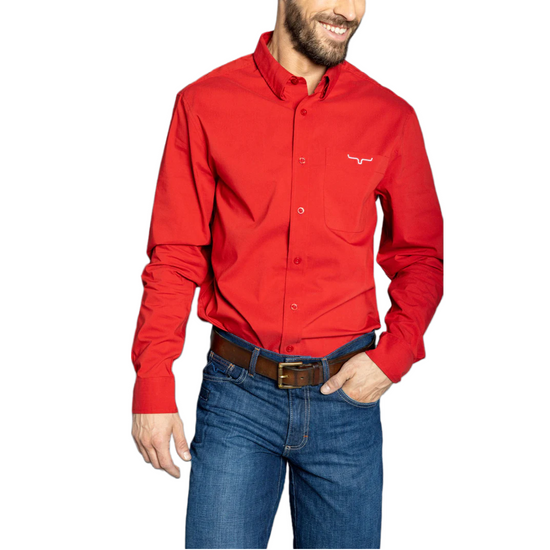 Load image into Gallery viewer, Kimes Ranch Men&amp;#39;s KR Team Red Button Down Dress Shirt KR-RED
