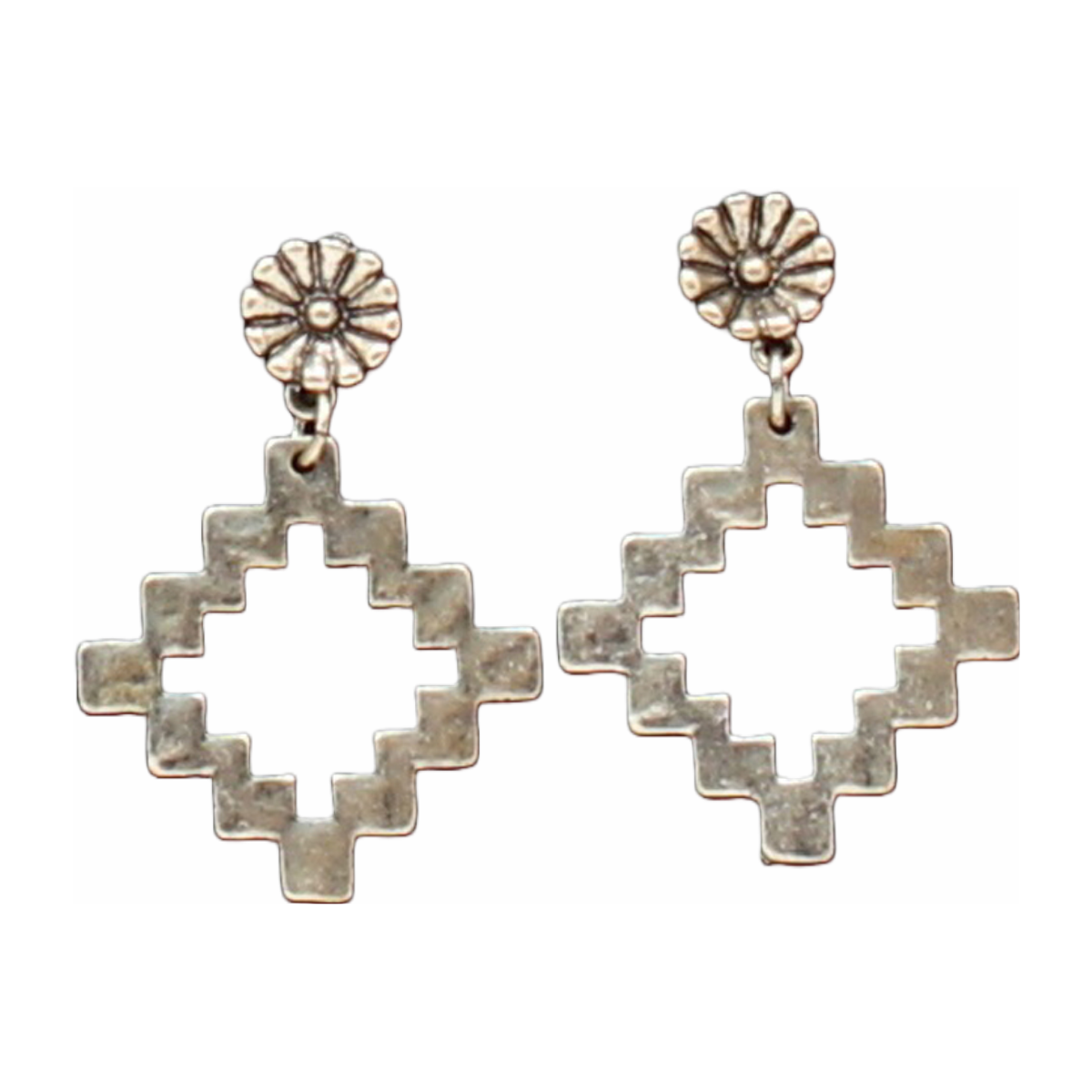 Silverstrike by 3D Belt Company Ladies Aztec Silver Drop Earrings D460014236