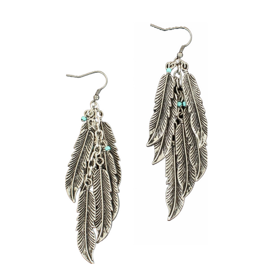M&F Silver Feather Dangling Earrings 30756