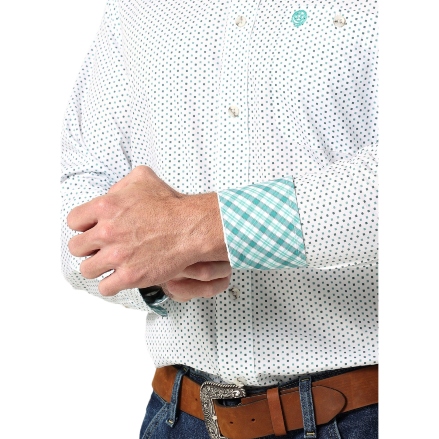 Wrangler® Men's George Strait White & Green Button Up Shirt 112318981