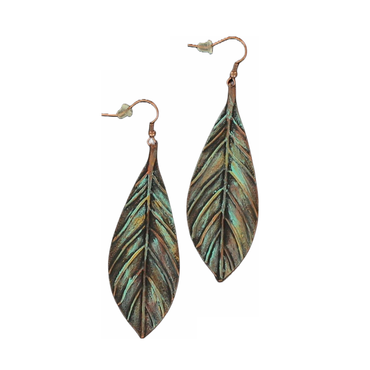 M&F Ladies Iridescent Patina Feather Earrings 30836