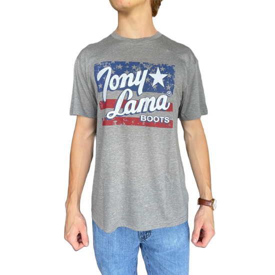 Tony Lama Men's Premium Heather Grey Flag Short Sleeve T-Shirt TL-G3187