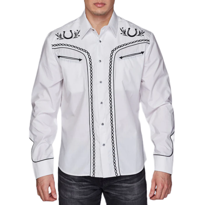 Rodeo Clothing Men's Embroidered White Snap Front Shirt PS500-508