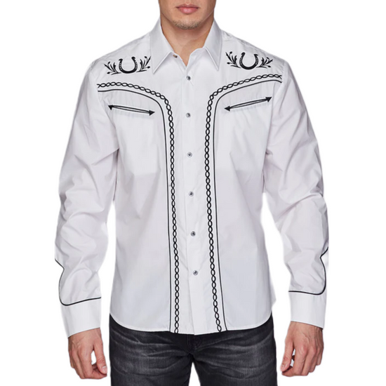 Rodeo Clothing Men's Embroidered White Snap Front Shirt PS500-508