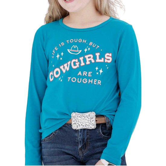 Cinch® Youth Girl's "Cowgirls Are Tougher" Blue T-Shirt CTK8610003