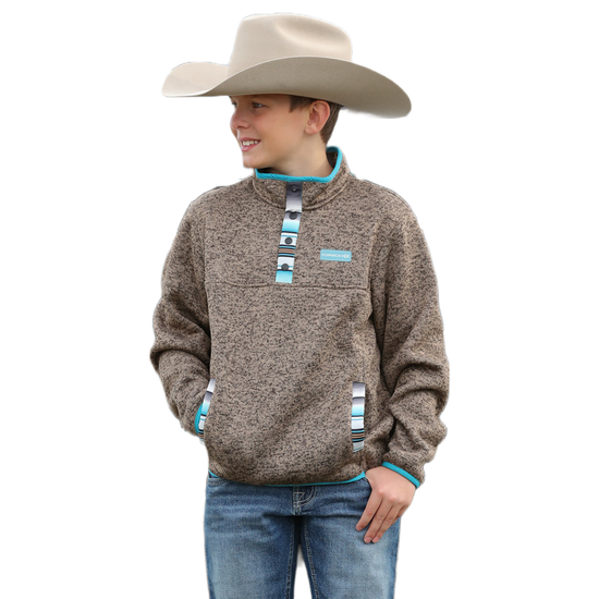 Cinch® Boy's Brown With Teal Stripes Fleece Pullover MWK7330003