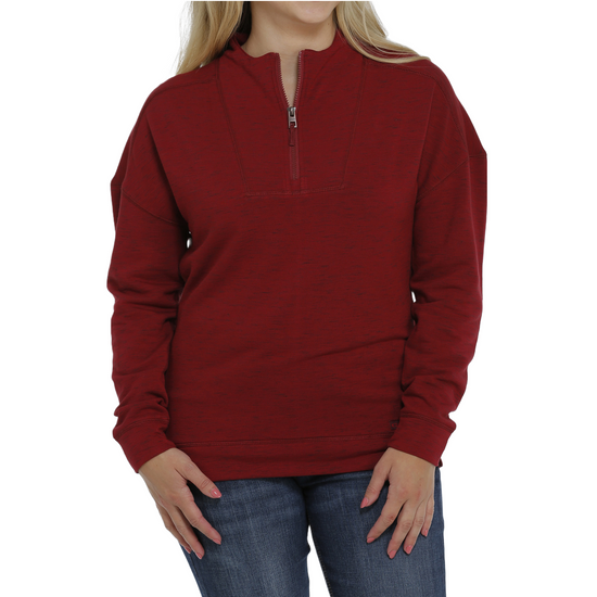Cinch Ladies Heather Red 1/4 Zip Pullover MAK7897001