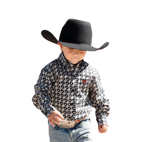 Cinch Toddler Boy's Black Geometric Print Button Down Shirt MTW7061321