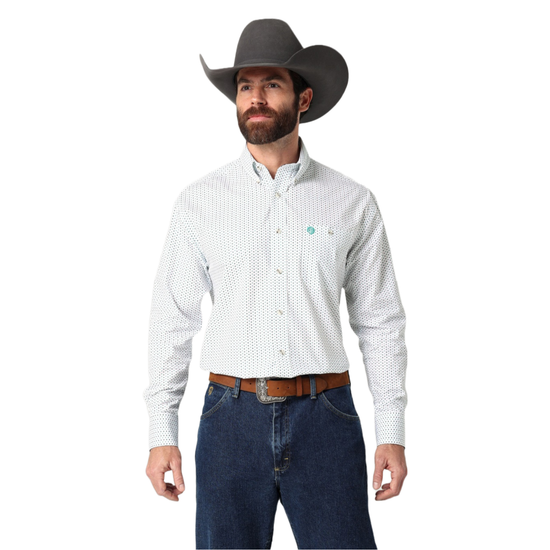 Wrangler® Men's George Strait White & Green Button Up Shirt 112318981