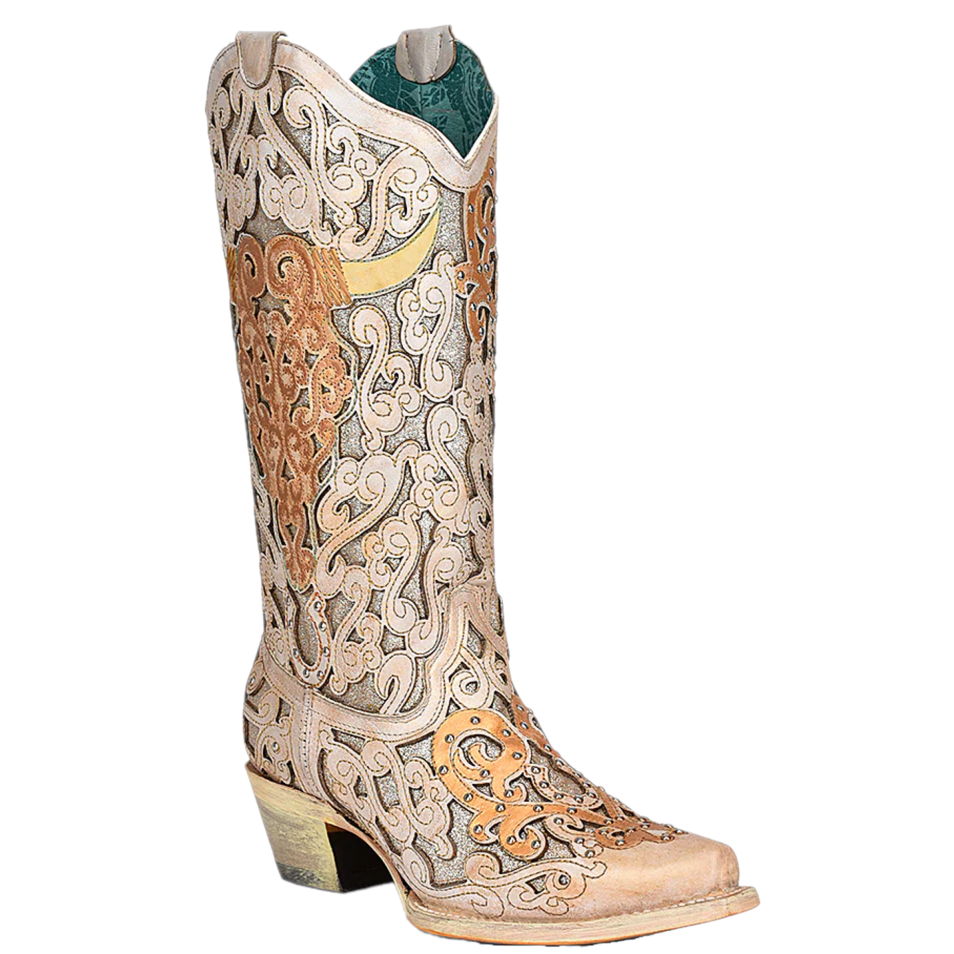 Corral® Ladies White Glitter Inlay Bull Skull Horseshoe Boots A4408