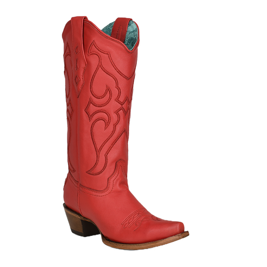 Corral Ladies Matching Stitch Pattern Snip Toe Red Leather Boots Z5073