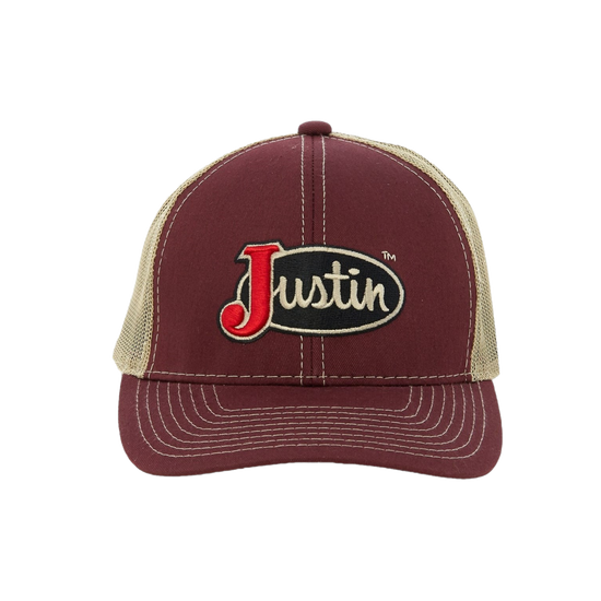 Load image into Gallery viewer, Justin® Men&amp;#39;s Classic Logo Mesh Back Maroon Snapback Cap JCBC008-MRN

