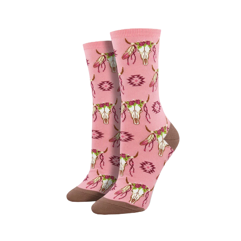 SockSmith Ladies Steer Clear Pink Crew Socks WNC1523-PNK