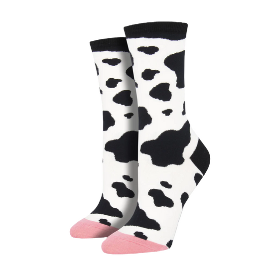 SockSmith Ladies MOOOO! Cow Print Crew Socks WNC1886-WHI