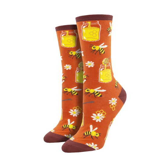 SockSmith Ladies Bee My Honey Burnt Orange Crew Socks WNC2271-BTO