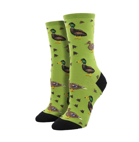 Load image into Gallery viewer, SockSmith Ladies Lucky Ducks Green Crew Socks WNC2386-GEE
