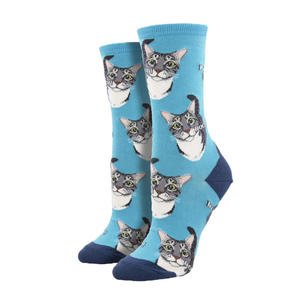 SockSmith Ladies Boop Cats Blue Crew Socks WNC2387-BLU