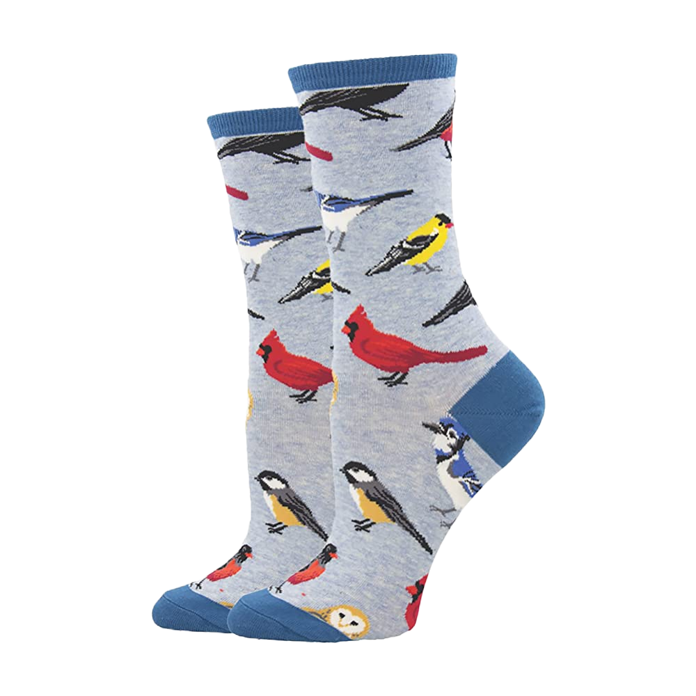 SockSmith Ladies Bird Is The Word Blue Heather Crew Socks WNC2377-BHT