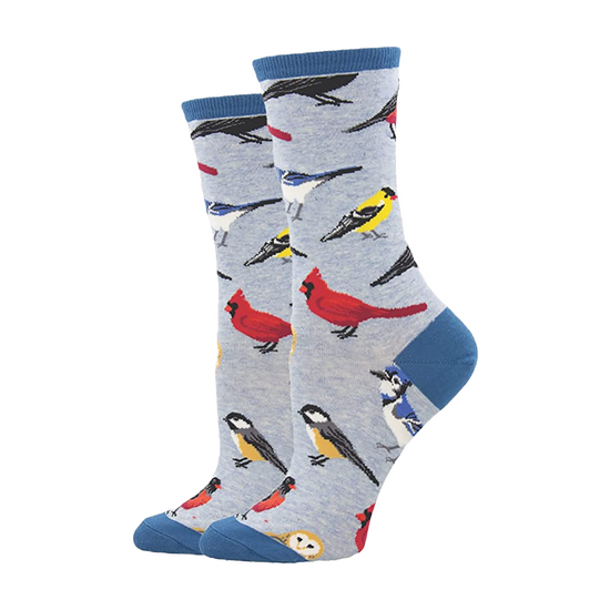 SockSmith Ladies Bird Is The Word Blue Heather Crew Socks WNC2377-BHT