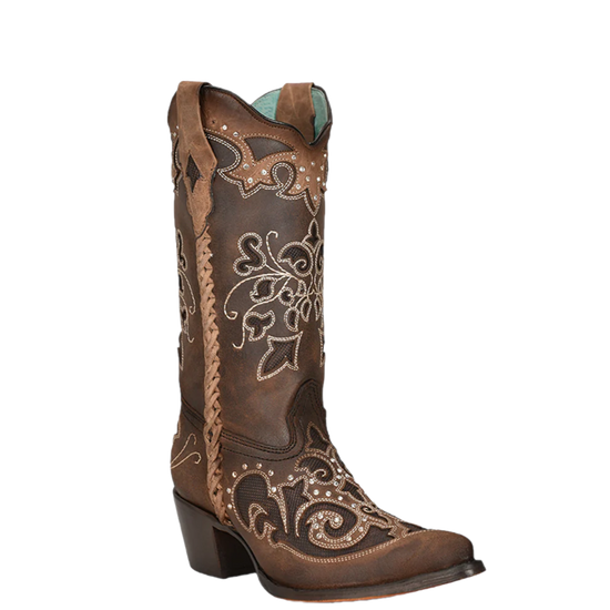 Corral® Ladies Inlay & Crystal Embroidery Woven Pointed Toe Boots C3933