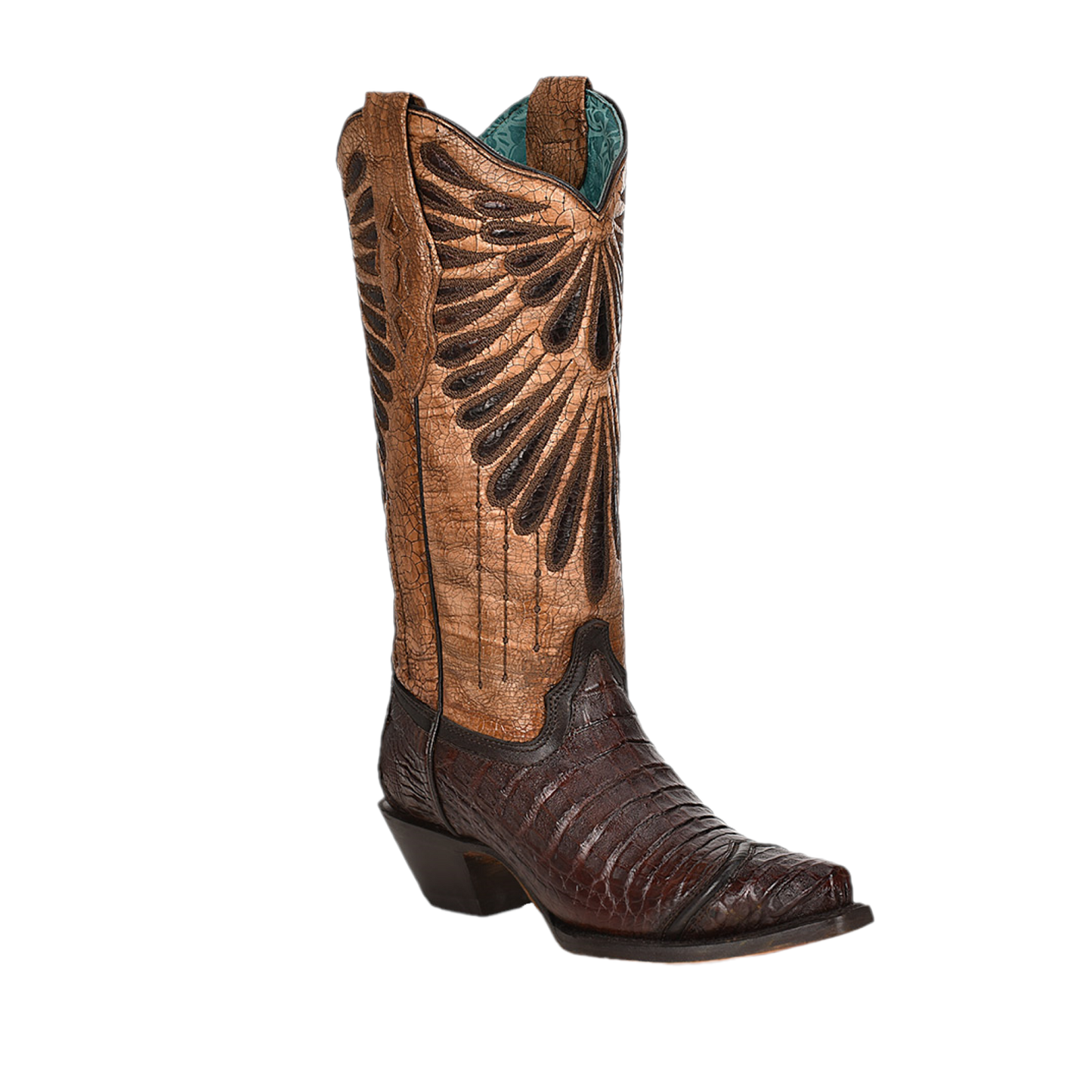 Corral® Ladies Brown Caiman Embroidery Snip Toe Western Boots A4184