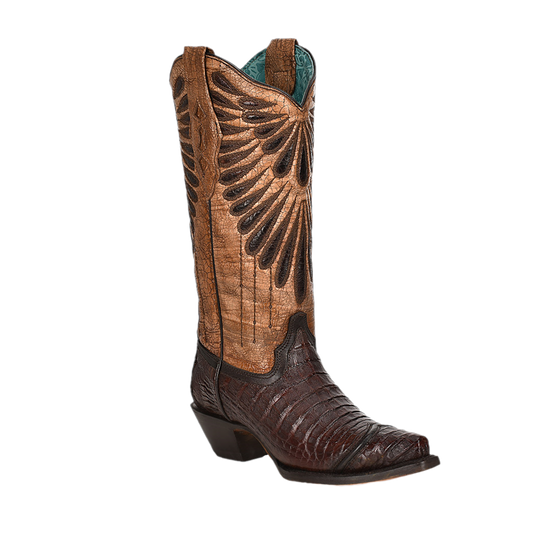 Corral® Ladies Brown Caiman Embroidery Snip Toe Western Boots A4184