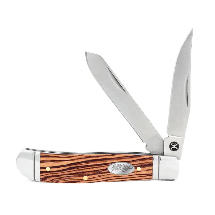 Hooey® Zebra Wood Double Blade Trapper Knife HK128-01
