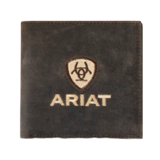 Load image into Gallery viewer, Ariat Brown Crazy Horse Embroidered Bifold Wallet A3556602
