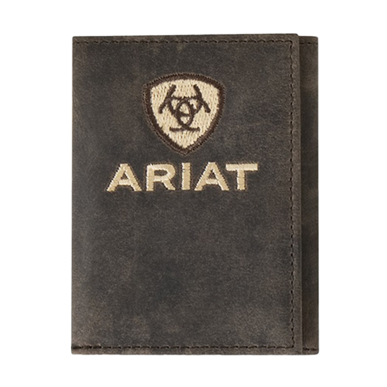 Load image into Gallery viewer, Ariat Brown Crazy Horse Embroidered Trifold Wallet A3556702
